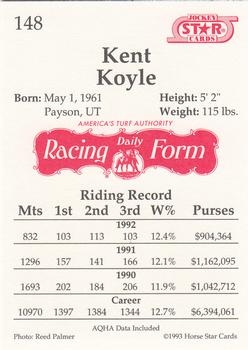1993 Jockey Star #148 Kent Koyle Back